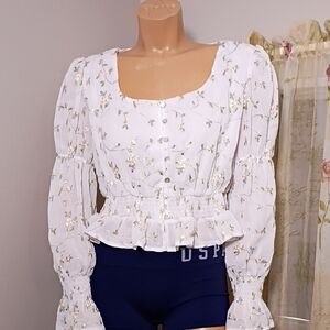 ARULA White Floral‎ Blouse Size XL